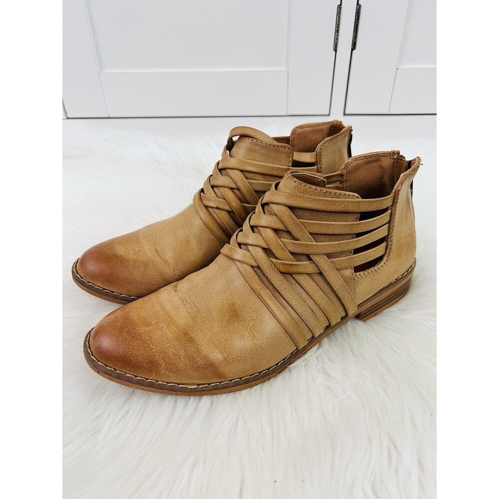 Rocket Dog Mass Tanin Brown Basket Woven Back Zip Boho Booties Size 7.5 - Picture 2 of 7